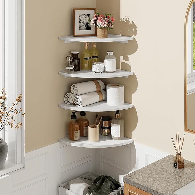 Homode Corner Floating Shelves, 12 Inch Wood Curved Hanging Shelf - Image 2