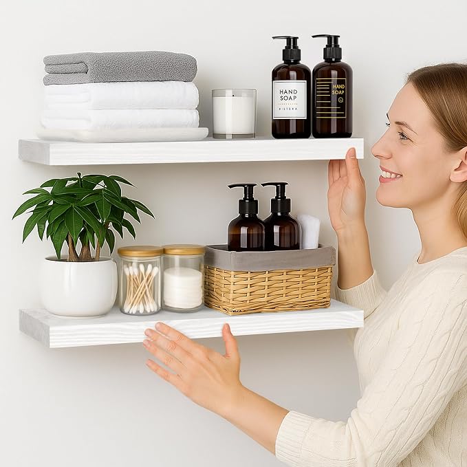 BGMG Wood Floating Shelves for Wall 30 inch Set of 2, Solid Wood Wall Mount - Image 4