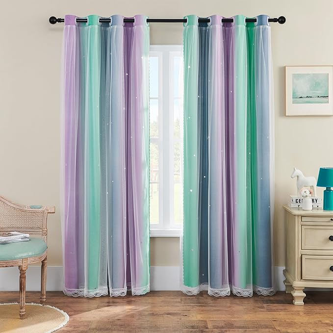 XiDi Purple, Unicorn Green Curtains by Addsomecolortolife