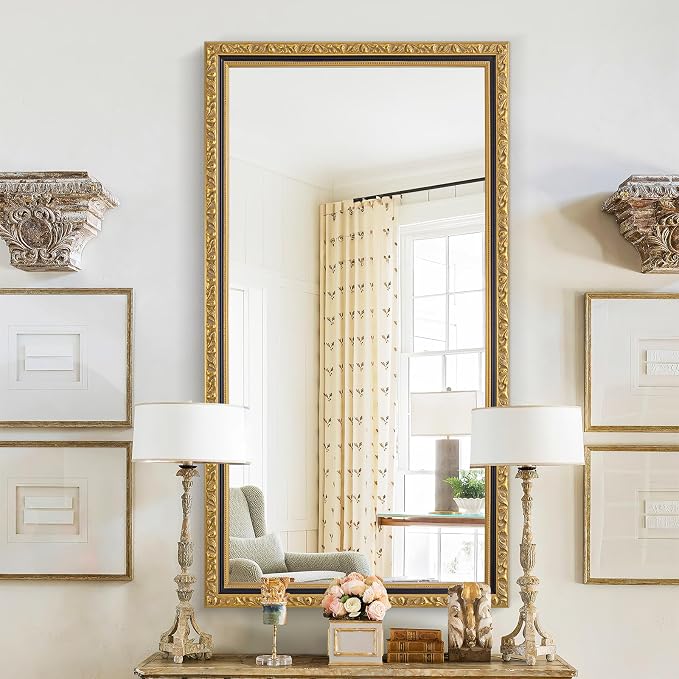 Large Antique Wall Decorative Mirror, Rectangular Vintage Gold Mirrors - Image 2