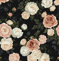 Pink White Rose Peony Wallpaper Peel and Stick Black Floral 17.5in x 118in by Laatse