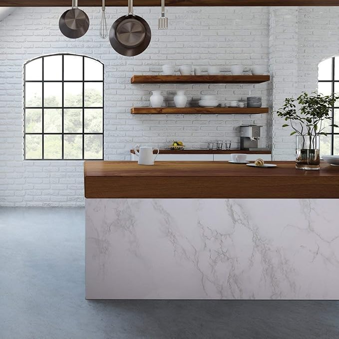 practicalWs Glossy Marble Contact Paper Granite White/Grey Kitchen Countertop - Image 4