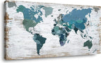 lagre Teal Decor 36inchx71inch World Map Canvas Wall Art Pictures by ZEYDRT