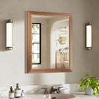 24x30 Inch Bathroom Mirror for Wall, Anti-Rust Walnut Wood Grain Metal Framed by Briivuemodernmirrors