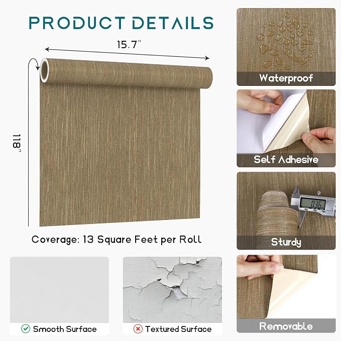 VEELIKE Bronze Brown Grasscloth Peel and Stick Wallpaper Textured Grasscloth - Image 9