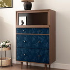 Wallercity Blue Velvet Fabric Wallpaper Peel and Stick Floral Blue Flocking - Image 4
