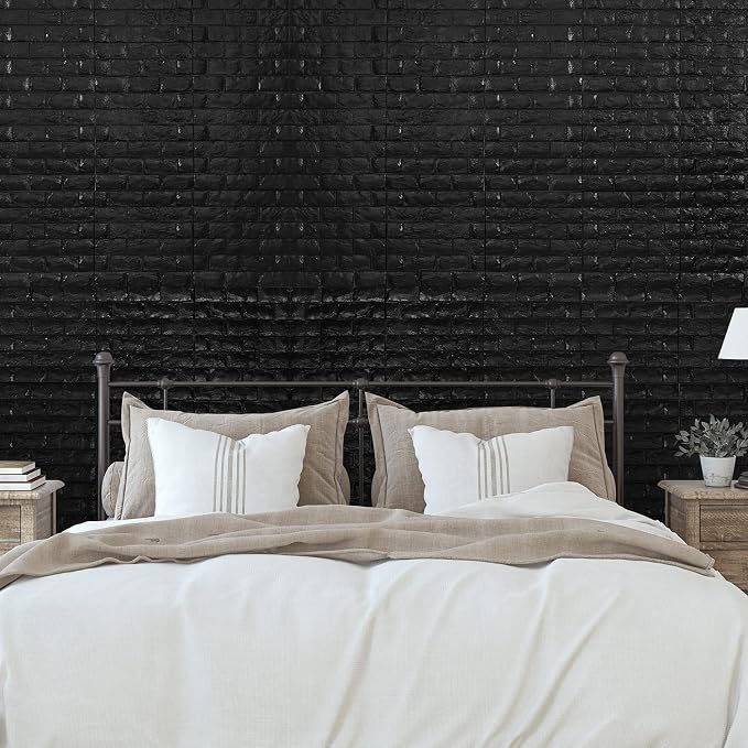 30PCS 3D Wall Panels Peel and Stick Faux Brick Wallpaper Black Self Adhesive - Image 4