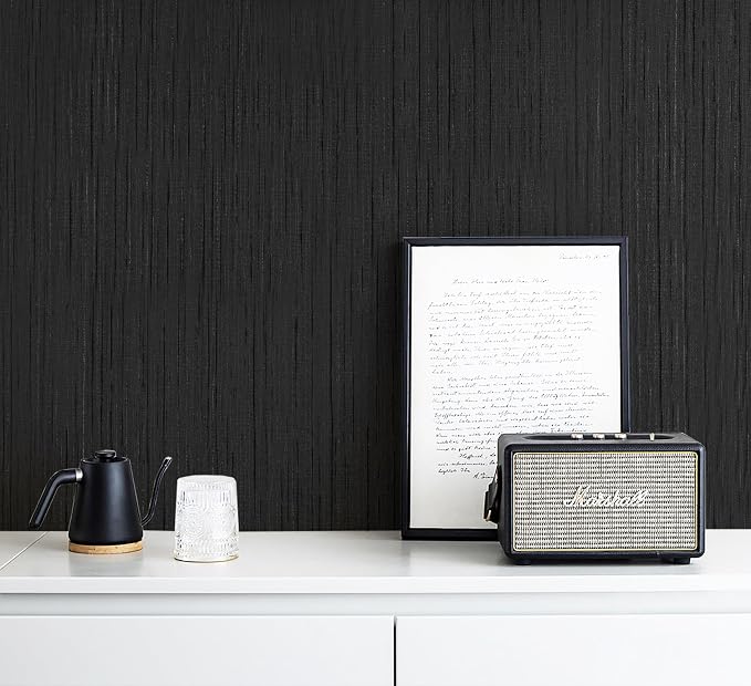 Dviolet Black Grasscloth Textured Fabric Contact Paper - Image 2