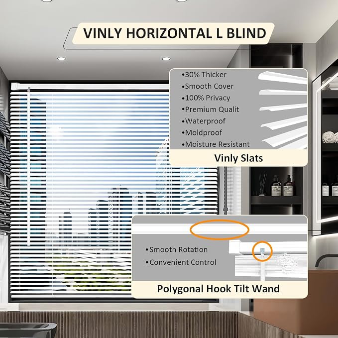Cordless Vinyl Mini L Blinds 48" W x 48" H, Light Filtering, Arrive 1/2 Inch - Image 2