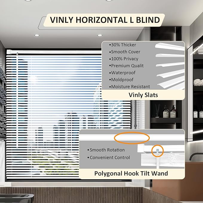 Cordless Vinyl Mini L Blinds 40" W x 48" H, Light Filtering, Arrive 1/2 Inch - Image 2