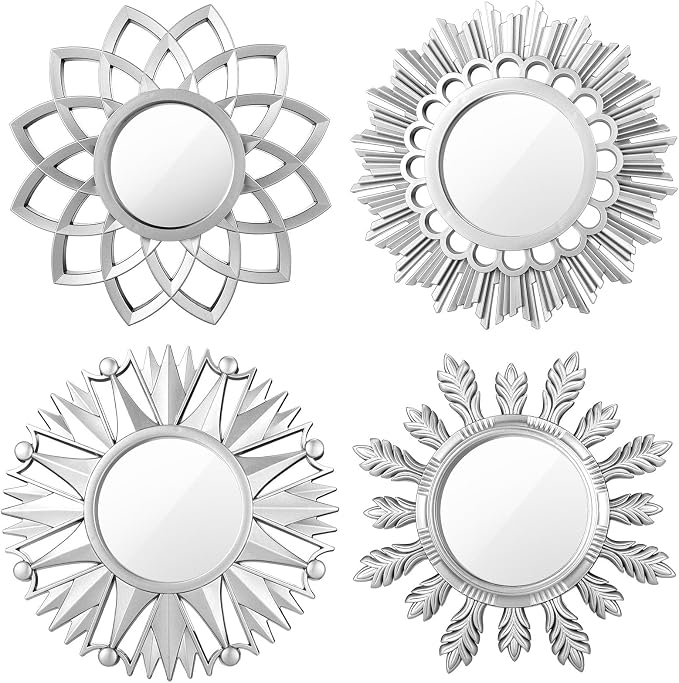 Dandat Set of 4 Gold Mirrors for Wall Decor Small Circle Flowers Mirrors by Dandat