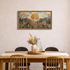Framed Boho Landscape Large Wall Art, Abstract Sun Mountain Canvas Wall Decor - Image 9