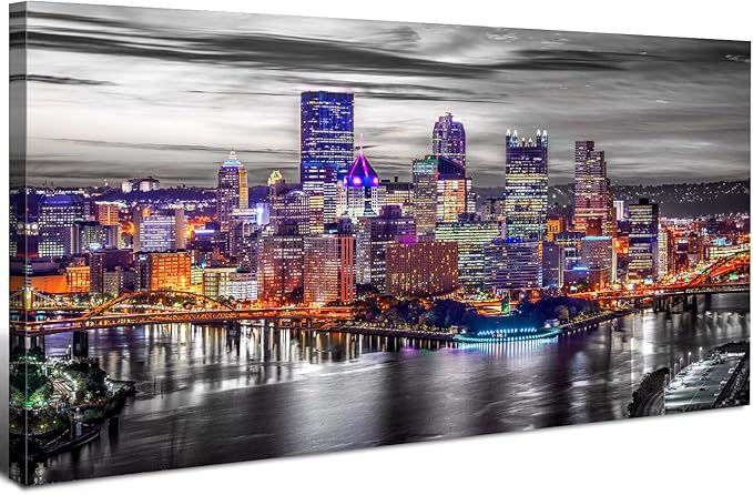 Extra Large Pittsburgh Wall Art Black and White Cityscape Wall Decor Modern by HOME