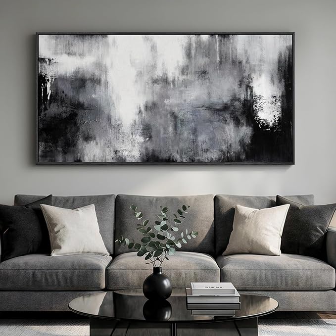 Large Framed Black and White Abstract Wall Art by Cuspin