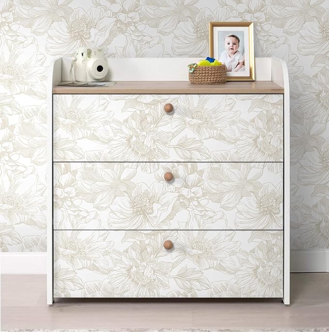 Ismoon Large Floral Peel and Stick Wallpaper Boho Beige Contact Paper - Image 9