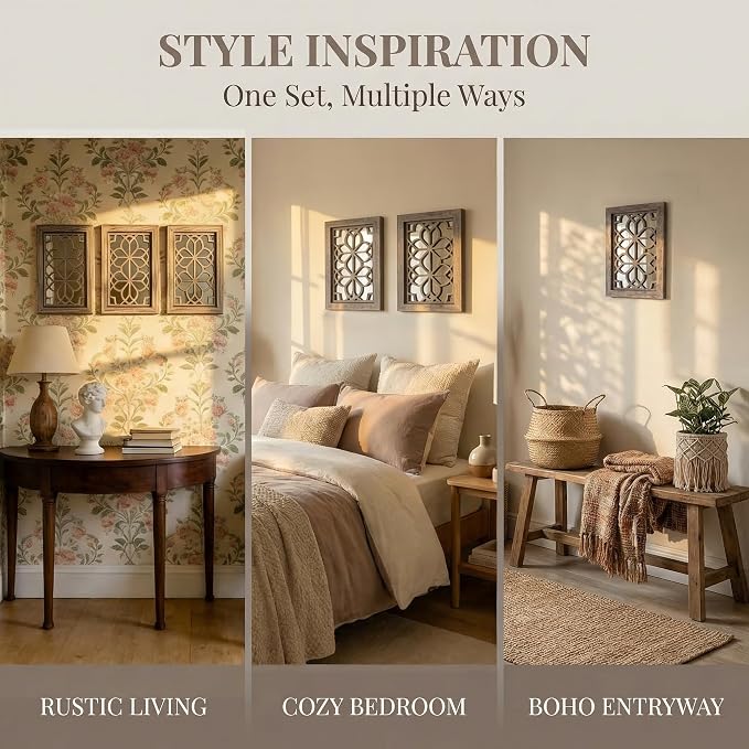 Set of 2 11x15 Inch Rectangular Shatterproof Brown Decorative Wall Mirrors - Image 4