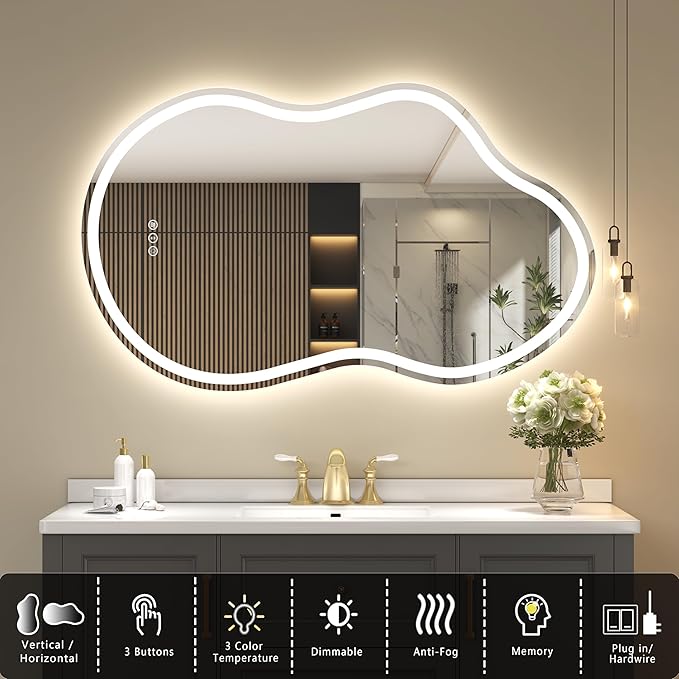 SMIROR Irregular Led Bathroom Mirror 20x 36 inch, Cloud Lighted Vanity Mirror - Image 3