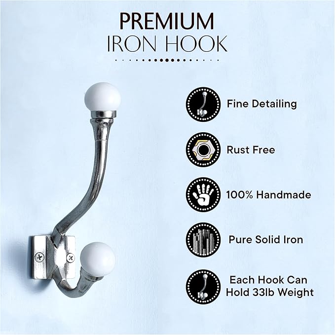 Indian Shelf Pack of 12 Heavy Duty White Double Prong Ceramic Decorative Wall - Image 7