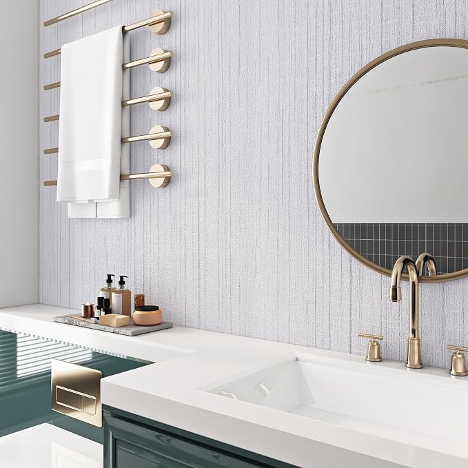 Livelynine White Grasscloth Peel and Stick Wallpaper Textured Grass Cloth Wall - Image 3