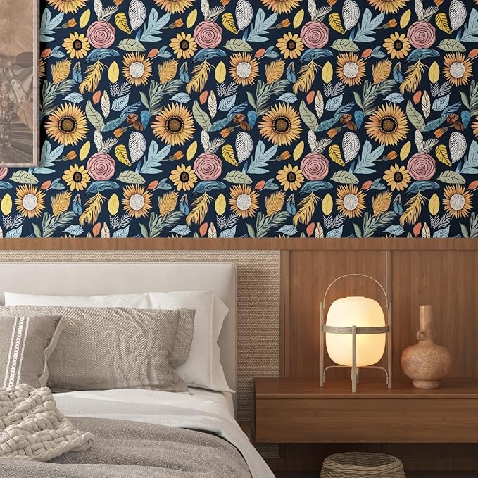 Blue Wallpaper Peel and Stick, Vintage Boho Floral Contact Paper, 17.5" x - Image 7