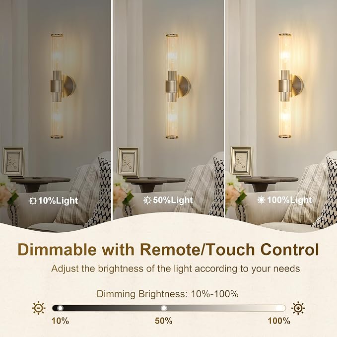 Morauroral Sand Nickel Battery Operated Wall Sconces Set of Two, Rechargeable - Image 2