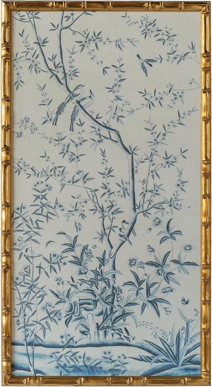 HongFengtang Chinese Rice Paper Print China Flower And Bird Bamboo Frame 19.5 X by Hongfengtang