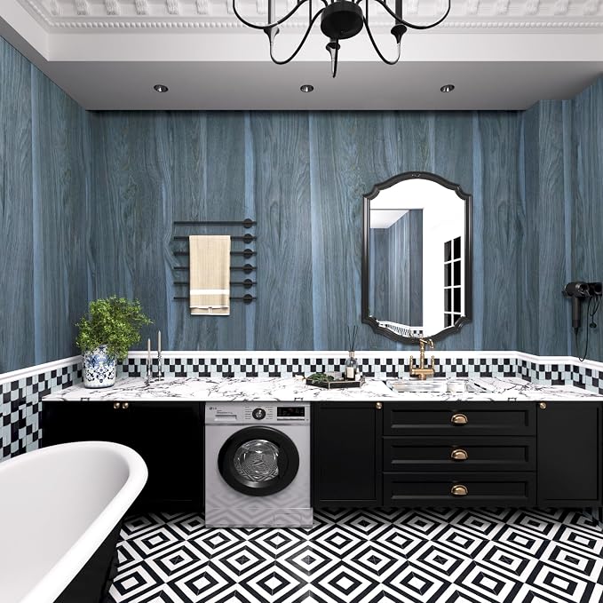 Bomeng Blue Wood Grain Contact Paper Grey Wood Look Wallpaper Peel and Stick - Image 7