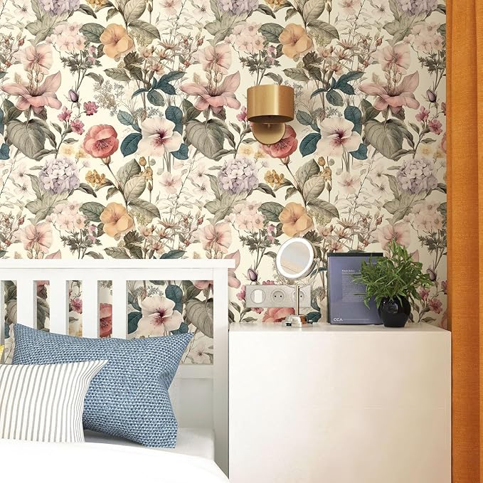 Jeweluck Floral Wallpaper Peel and Stick Vintage Floral Contact Paper Peel and - Image 2