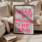 Pink Hello MTV Welcome To My Crib Quote Poster, Vintage Black White Newspaper - Image 6
