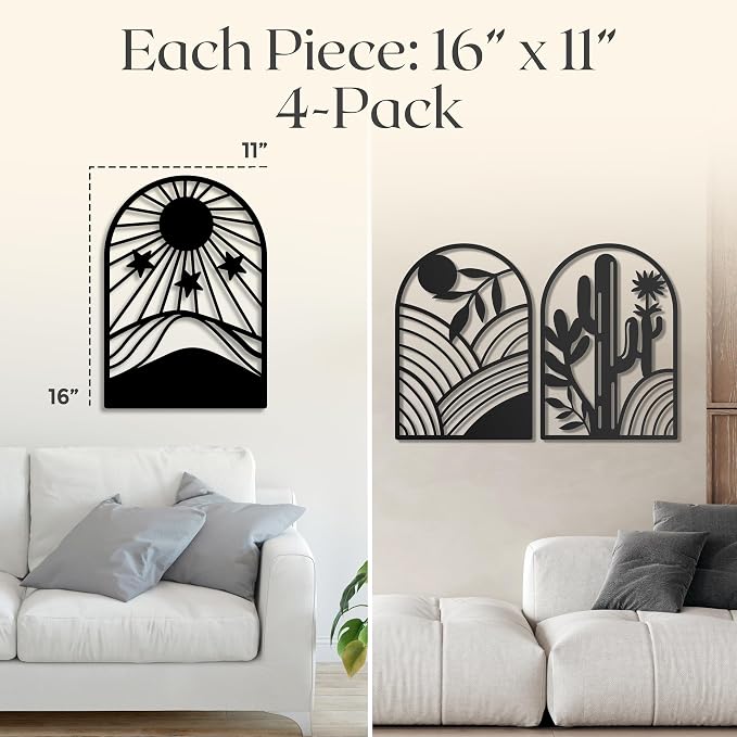 GALLERY GRACE Metal Wall Art Decor – 11" x 16", Office – Boho Minimalist Black - Image 6