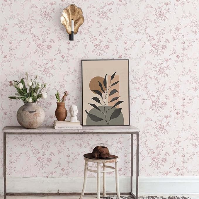 Ismoon Floral Wallpaper Peel and Stick Pink Stick on Wall Paper Vintage French - Image 6