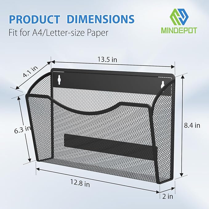 MINDEPOT Magnetic Wall File Organizer, Hanging Wall Mounted File Folder Binder - Image 2