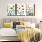 Wood Framed Sage Green Botanical Wall Art Set of 3, Boho Floral Canvas Wall - Image 9