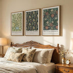 Large Framed William Morris Green Wall Art Set of 3, Vintage Floral Canvas - Image 2