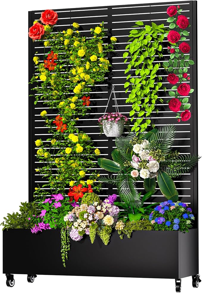 MTART Metal Planter Box with Trellis, 72.1"x47.2"x16" Outdoor Galvanized Raised by Unknown