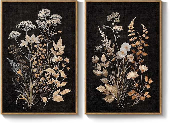 Large Framed Vintage Botanical Wall Art Set of 2, Neutral Farmhouse Moody - Image 9