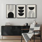 Framed Boho Black and White Abstract Wall Art, 3 Piece Modern Beige Canvas - Image 4