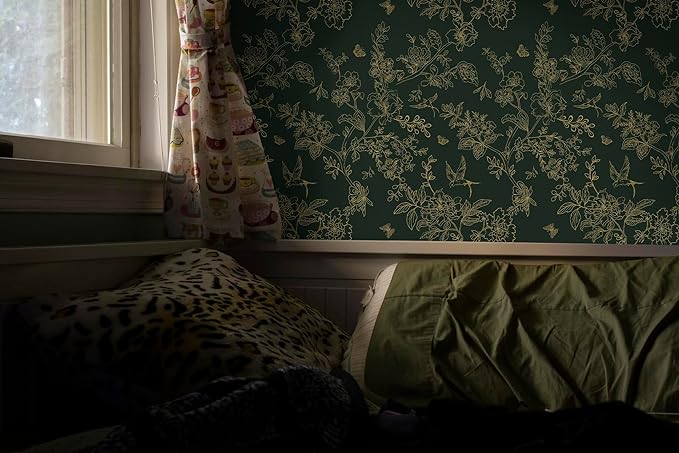 Froluya Dark Green and Gold Wallpaper Floral Peel and Stick Wallpaper - Image 2