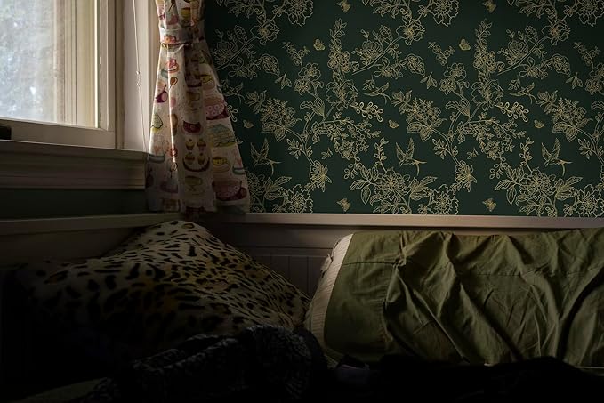 Froluya Dark Green and Gold Wallpaper Floral Peel and Stick Wallpaper - Image 3