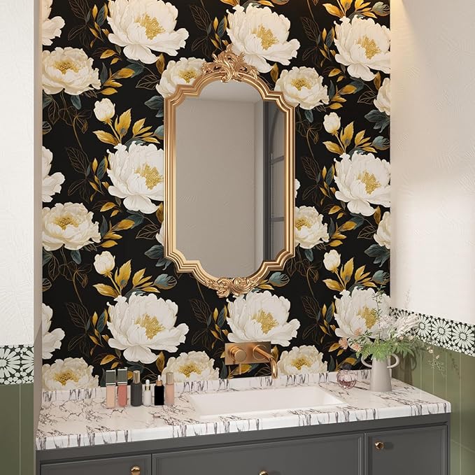 Extra Long Dark Floral Peel and Stick Wallpaper, 17.5In x 393In Vintage Big - Image 6