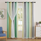 XiDi Curtains for Bedroom Decor, Rainbow GreenYellowGrey52/96/1 by Addsomecolortolife