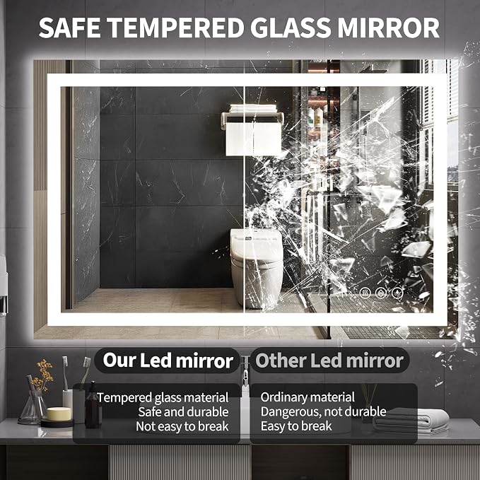 Koonmi 55"x36" LED Mirror for Bathroom, 90CRI Anti-Fog Vanity Mirror - Image 4