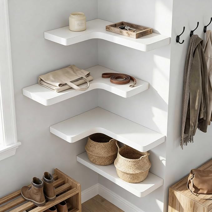 16 Inch Solid Wood Floating Corner Shelves 3 Pack - Image 6