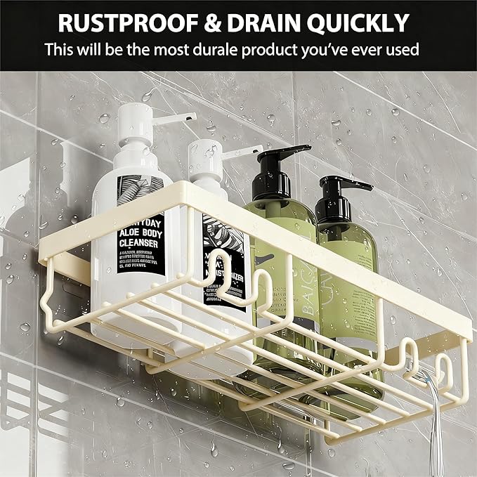 Moforoco Shower Caddy Shelf Organizer Rack, Self Adhesive Black Bathroom - Image 4