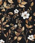 Extra Long Vintage Gold Wallpaper, 17.5" x 393" Classic Black and Gold Floral by VOLEAARWALLPAPER