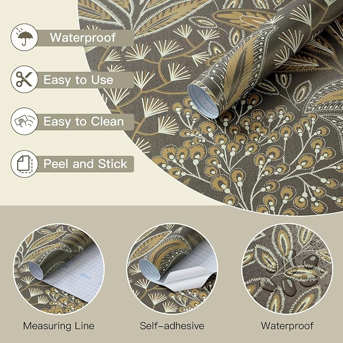 Safiyya Brown Vintage Floral Wallpaper Peel and Stick Contact Paper 17.3" x - Image 6