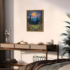Framed Nature Forest Canvas Wall Art, Full Moon above Wildflowers and Woodland - Image 4