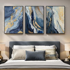 Large Framed Blue and Gold Abstract Wall Art - Image 4
