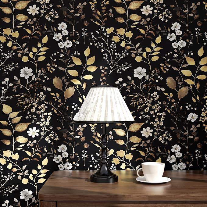 Laatse Boho Wallpaper Peel and Stick Dark Floral Wallpaper 17.5in x393in - Image 4