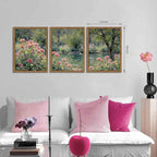 Framed Monet Wall Art Set of 3, Impressionist Botanical Floral Canvas Wall Decor - Image 3